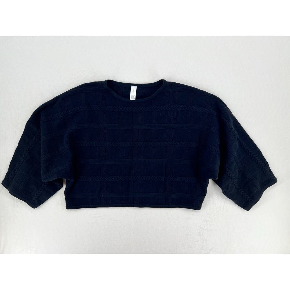 Marla Wynne Black Cropped Sweater Top L Textured Knit Short Sleeve Pullover